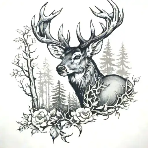 Buck In The Forest Elegant Realistic Black And Grey