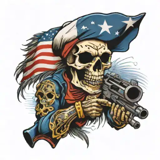 Sacario Skull Holding Guns Wearing American Flag With Hawaiian Background