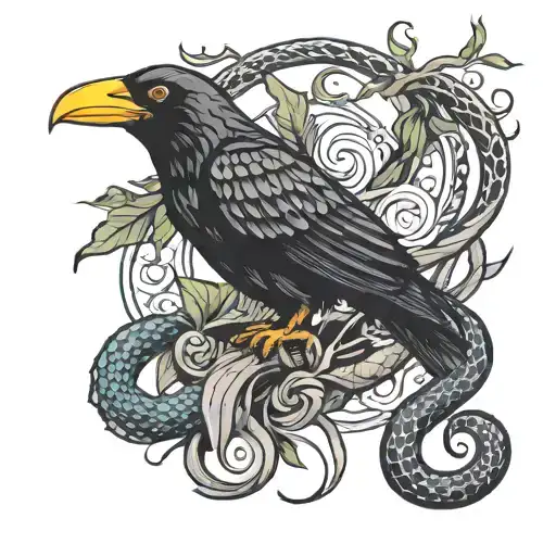 Crow And Snake Coiled