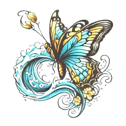 Butterfly And Water Waves