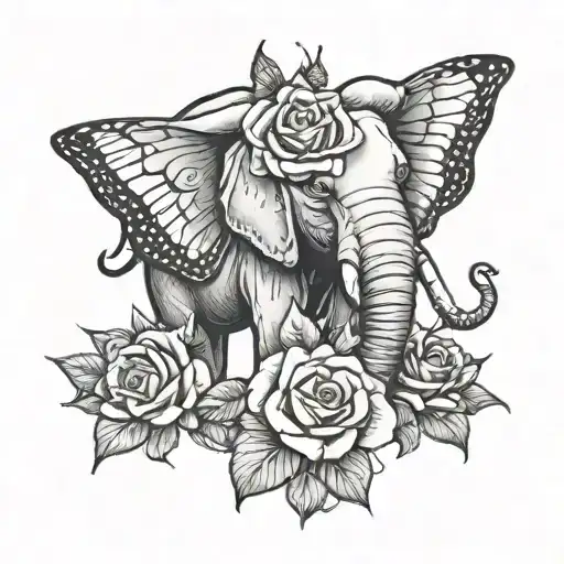Roses Elephant Butterfly Mom Tribute Tattoo Combining Elements