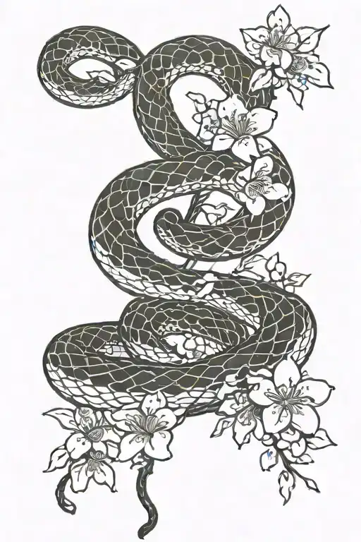 Snake And Cherry Blossoms
