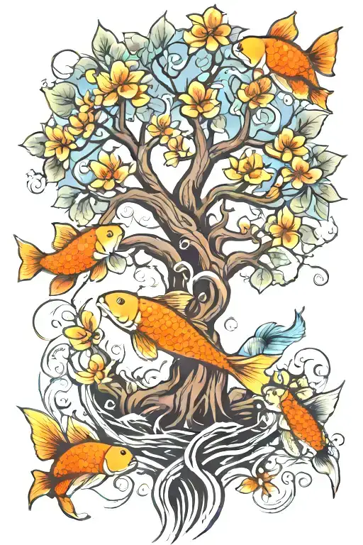 Tree Of Life With Koi Fish Swimming