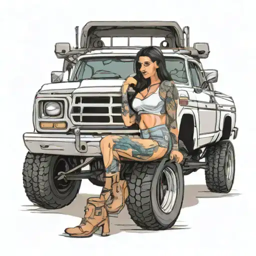 Lifted Truck With Female Model