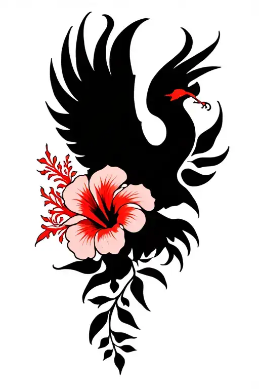 Hibiscus And Phoenix Silhouette