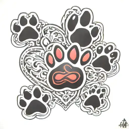 6 Dog Paws Connected With A Heart
