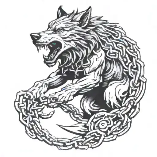 Fenrir Wolf Breaking Free From Chains