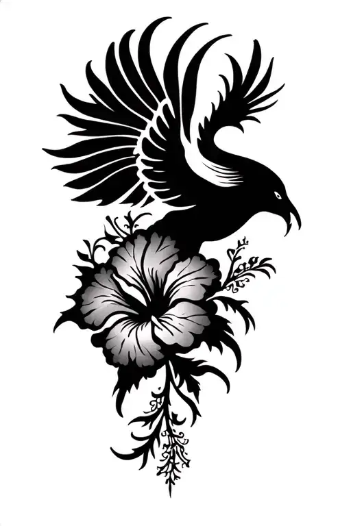 Hibiscus And Phoenix Silhouette