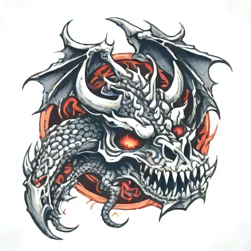 Dragon Crushing Skulls Representing Dark Periods