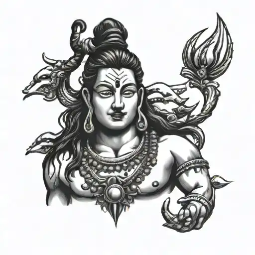 God Shiva Face Tattoo In Cheast In Black Color