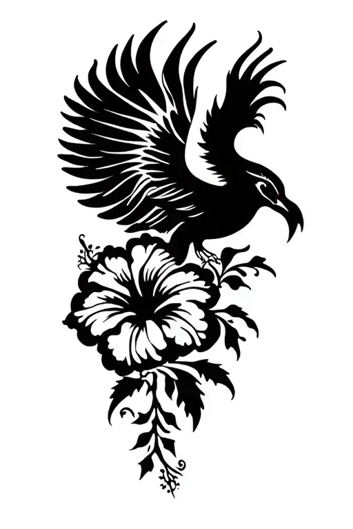 Hibiscus And Phoenix Silhouette