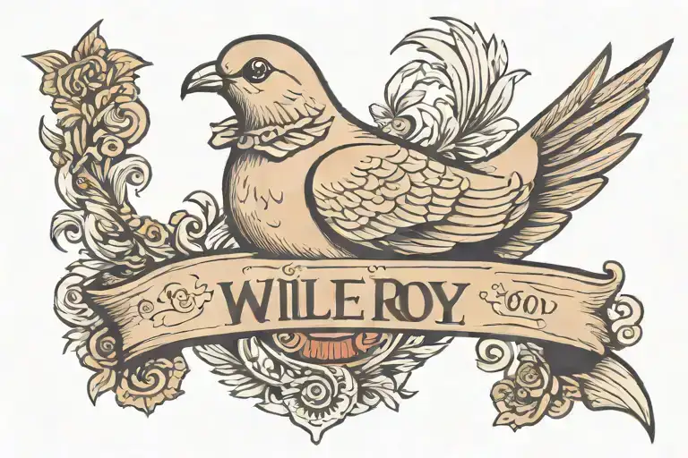 Dove With A Banner In Mouth With The Name Willie Roy