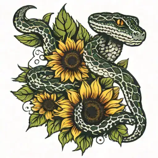 Snake And Sunflowers