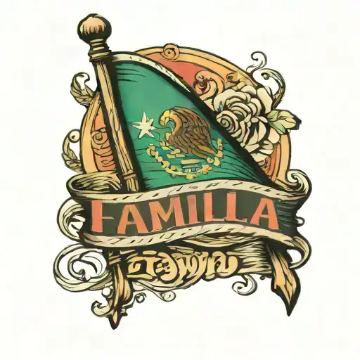 Mexican Flag And In Cursive Saying Familia