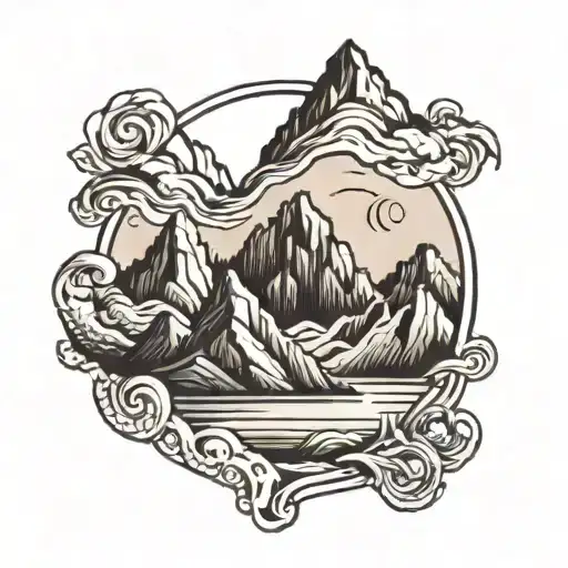 Black And White Stamp With Mountains