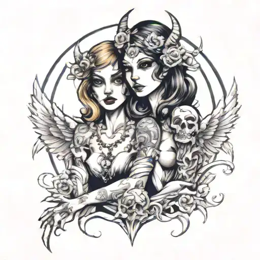 Twins Woman Half Angel Half Demon