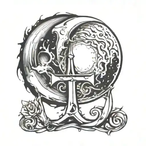 Moon Connected With Letter A Sketch For