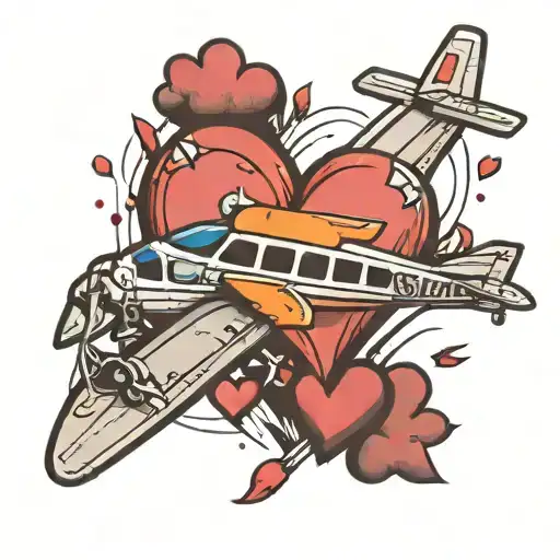 Small Heart Tattoo Attached To A Small Airplane Surrounded By Hearts