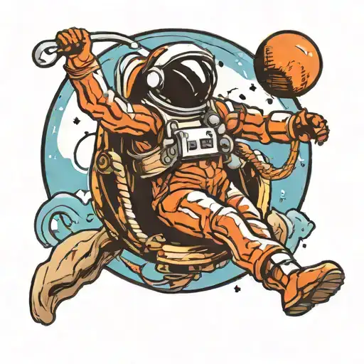 Astronaut Swinging From Planet