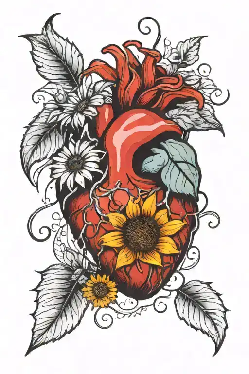 Human Heart With Sunflower Growing Out Of It