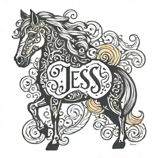Horse Made From The Word Jess In Cursive Font