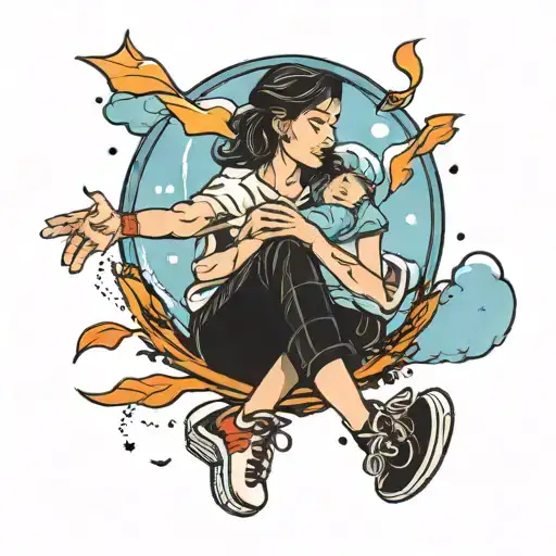 Two People Mother And Son Looking Up At The Sky Lying On A Trampoline