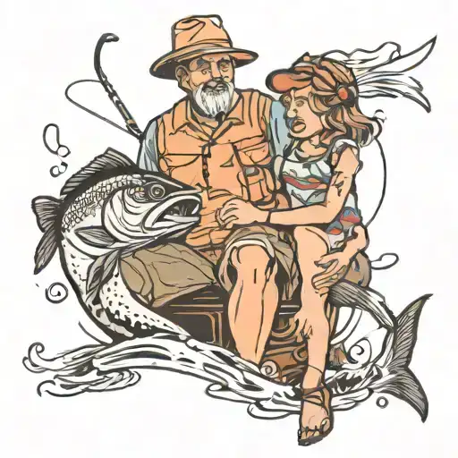 Girl And Dad Fishing