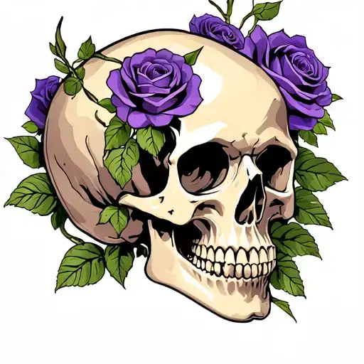 Skull With Purple Roses