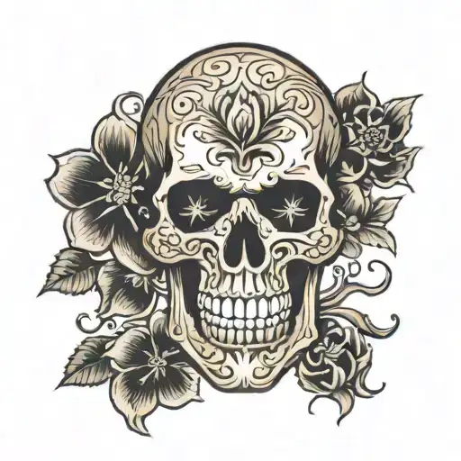 Skull Outline Of Flowers Intertwined
