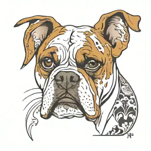 White Boxer Dog With Left Brown Eye Patch Work