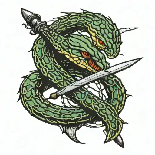 Cobra And Sword Wrapped In Barbed Wire