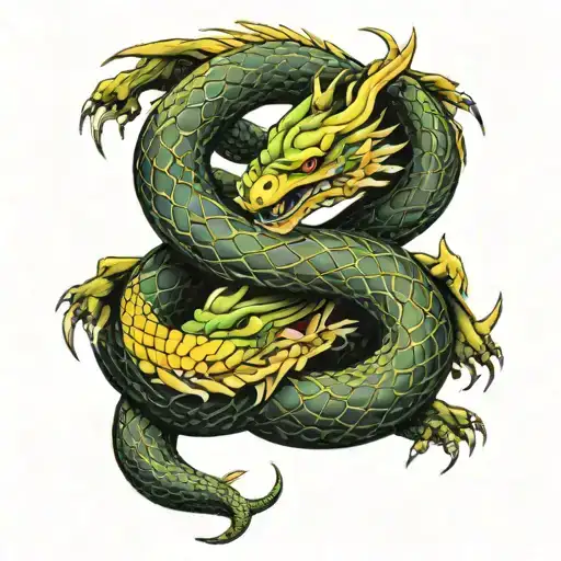 Snake And Dragon Hugging Each Other