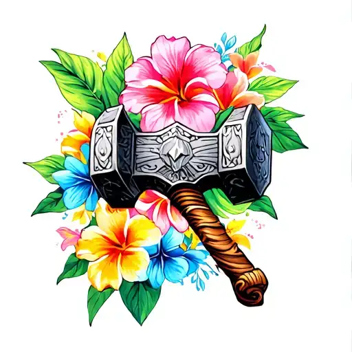 Marvel Thor's Hammer With Hawaiian Flowers