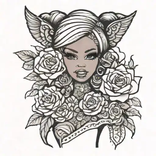 Black Barbie Doll With Roses Blooming