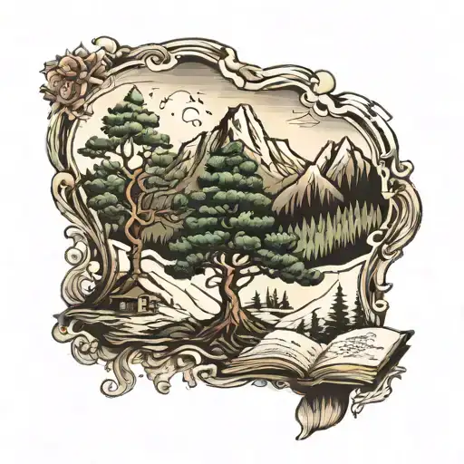 Textbook And Tree And Mountain