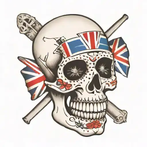 Day Of The Dead Skull With Union Jack Flag Behind