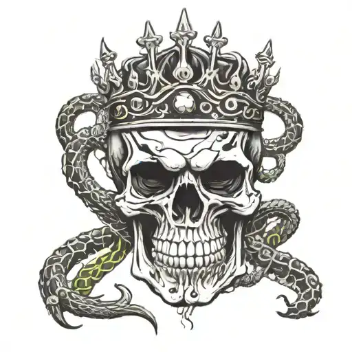 Skull Wearing Crown With Barbed Wire With Snakes Wrapped