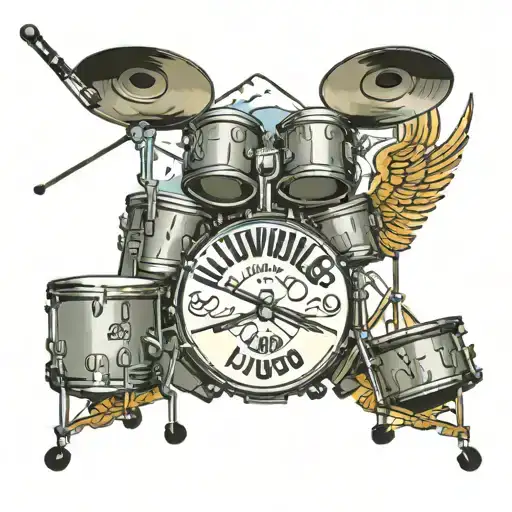 Drum Kit With The Word Ludwig On The Base Drum With Mount Everest In The Background And Angel Wings