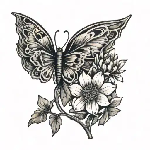 Simple Line Tattoo With Chrysanthemum Marigolds And Snowdrops Black And White Outline