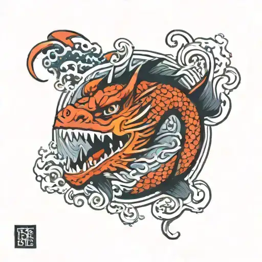 Irezumi Twotone Fish Dragon Tsunami