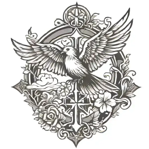 Flying Bird Over Cross