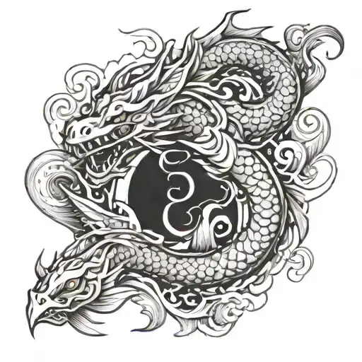 Dragon Wrapping Around Koi Fish