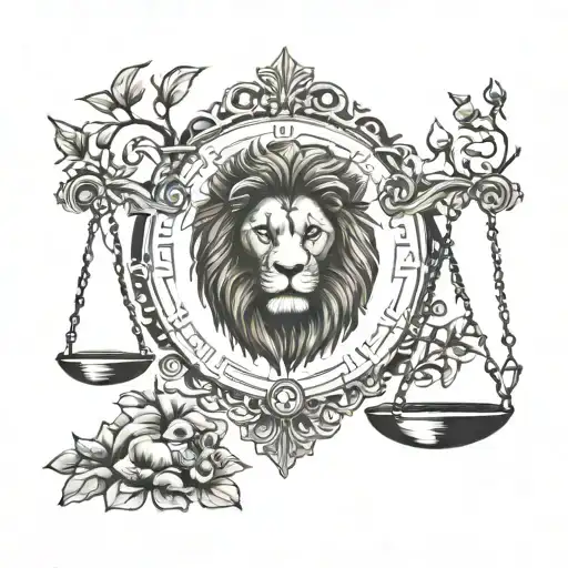 Lion Head And Justice Scales With Life Tree Emerging