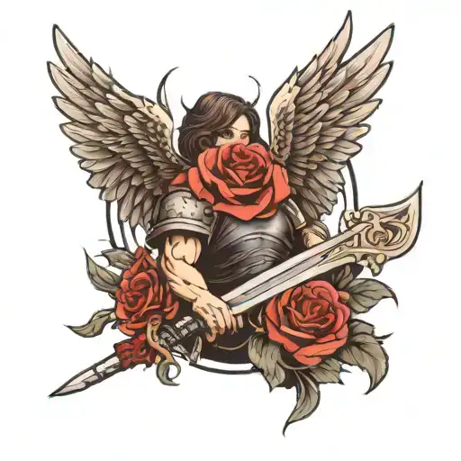 Dark Angel Holding A Sword With A Rose