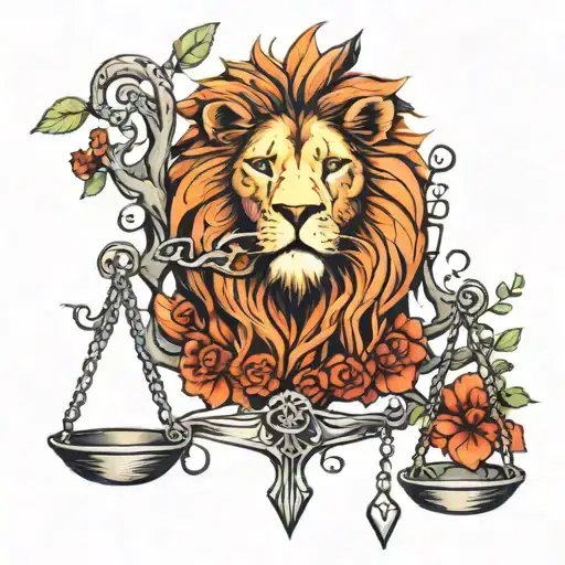 Lion Head And Justice Scales With Life Tree Emerging