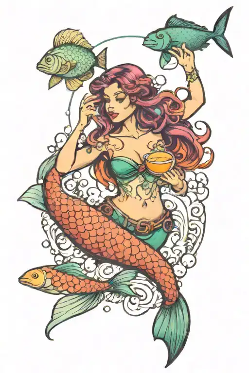 Mermaid Holding Food