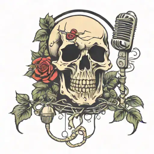 Singing Skull With Hanging Microphone Surrounded By Roses