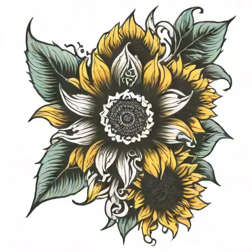 Sunflower Tattoo With Cross Intertwined