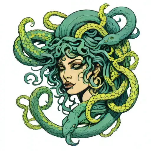 Medusa As A Women That Has Snakes Covering Here With Tears And Covering Up And Afraid