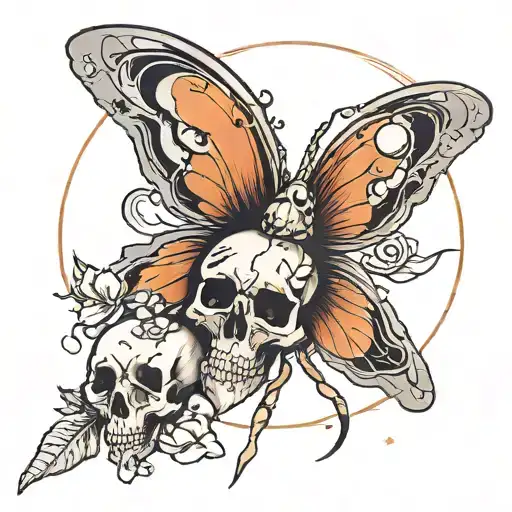 Moth With Skull And Moon Merging Together
